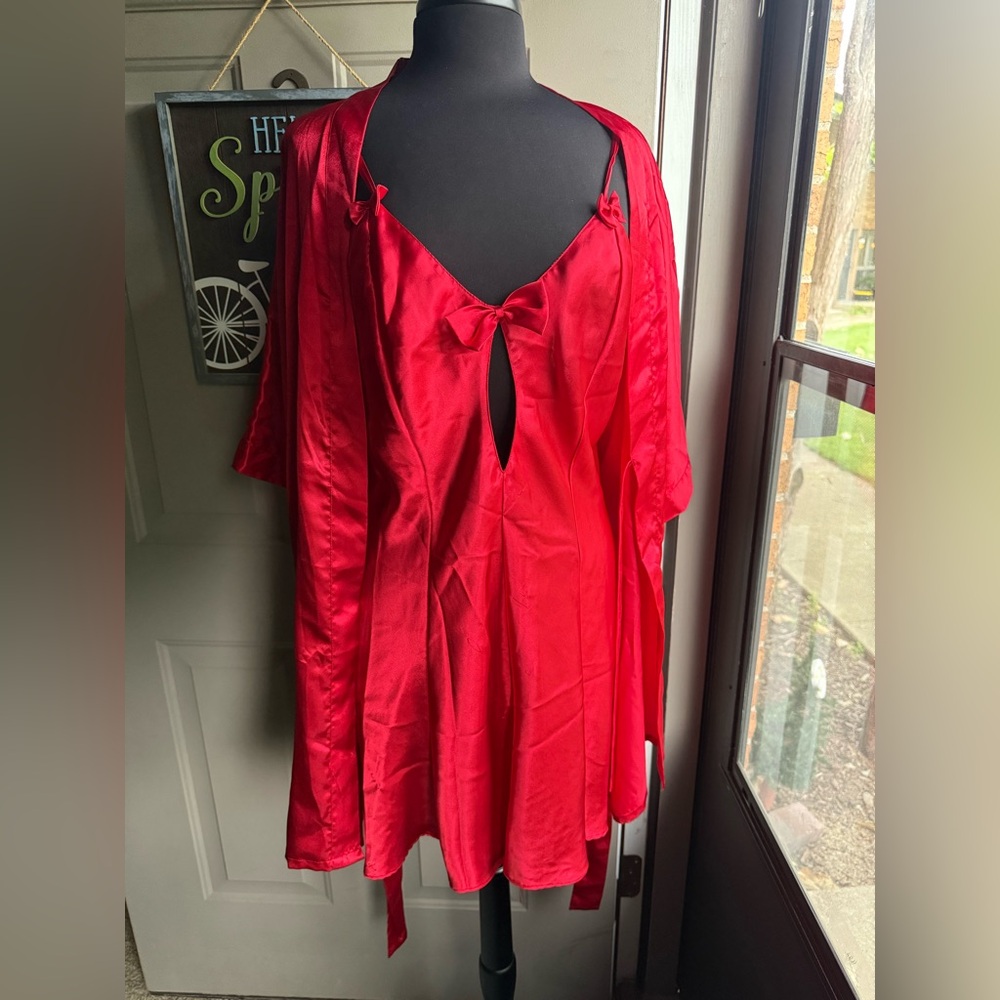 Y2K Fredrick’s of Hollywood red bow slip dress satin robe set , size large